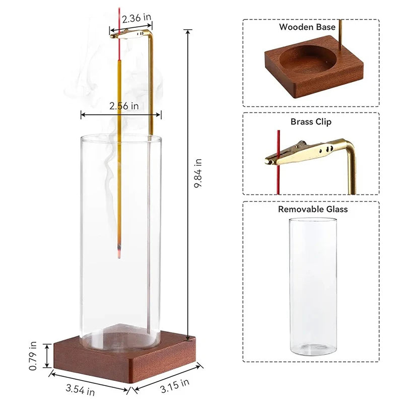 Glass incense holder with removable ash catcher