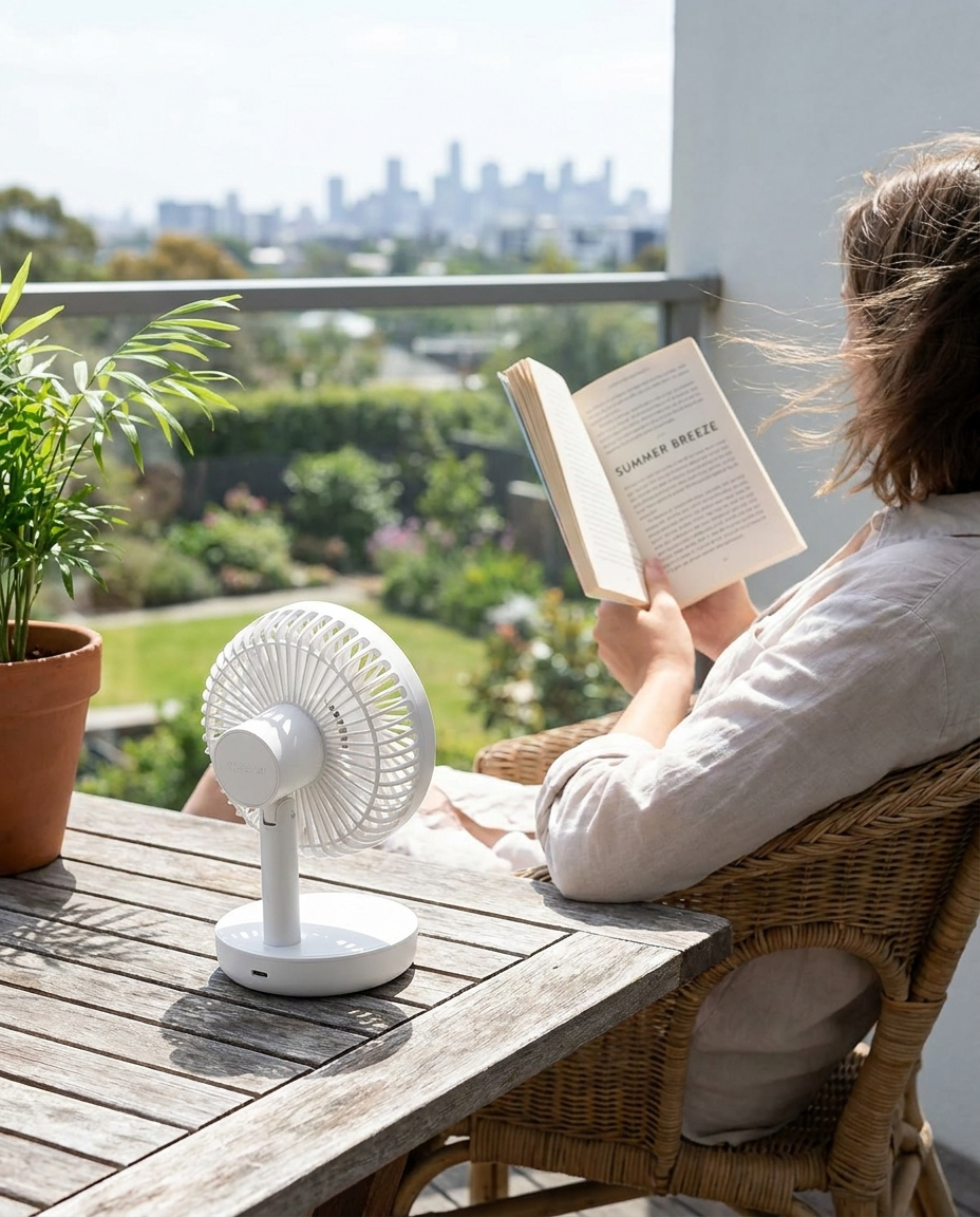 Mini Rechargeable Air Conditioning Desk Fan lifestyle photo