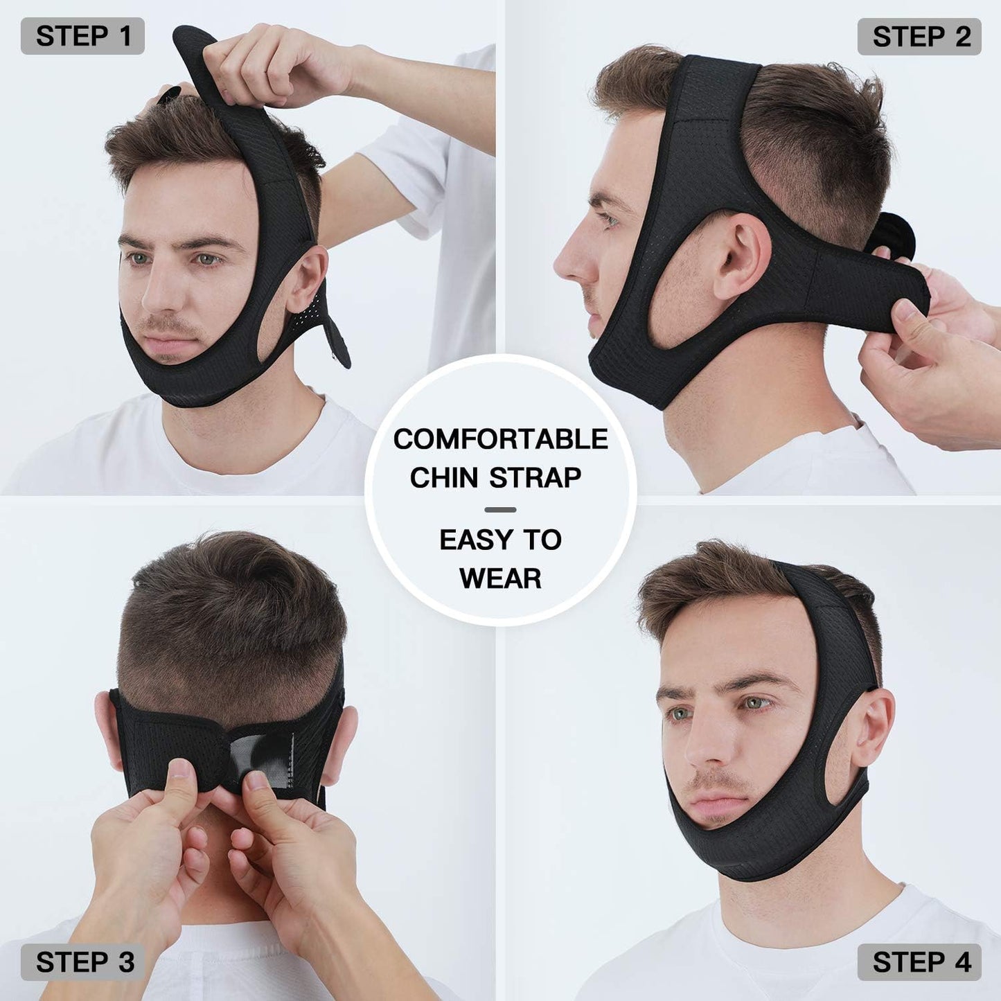 Anti-Snoring Chin Strap for Sleep Apnea – Adjustable Jaw Support Band