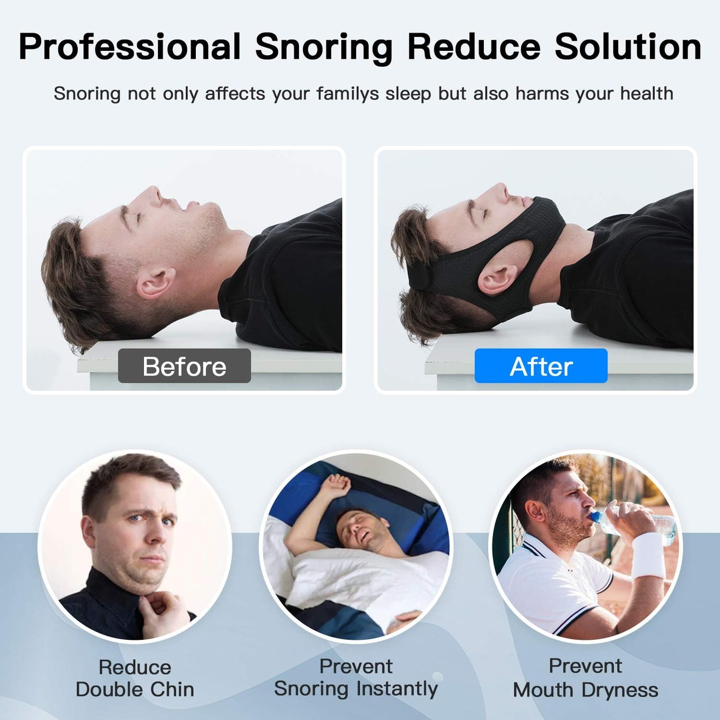 Anti-Snoring Chin Strap for Sleep Apnea – Adjustable Jaw Support Band