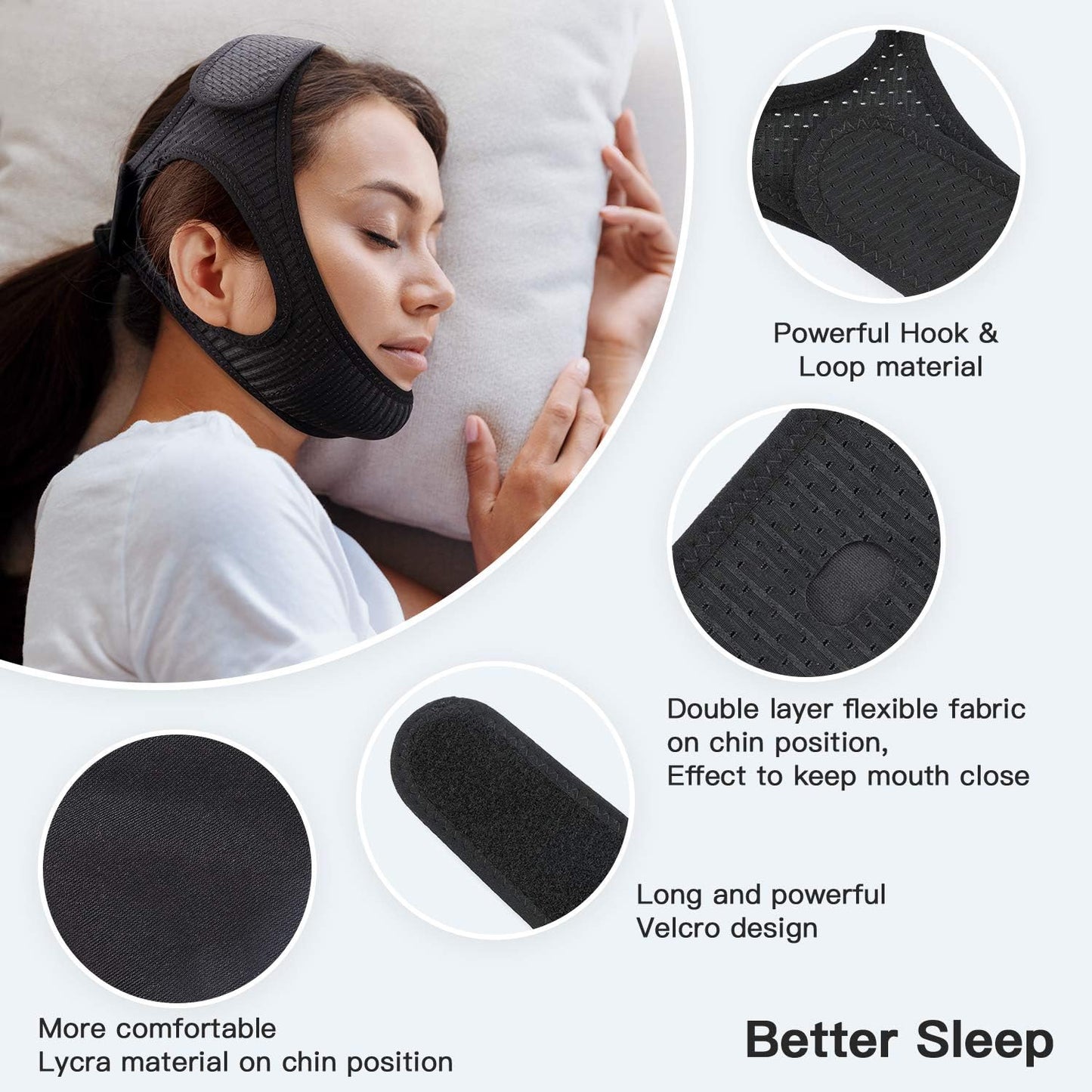 Anti-Snoring Chin Strap for Sleep Apnea – Adjustable Jaw Support Band
