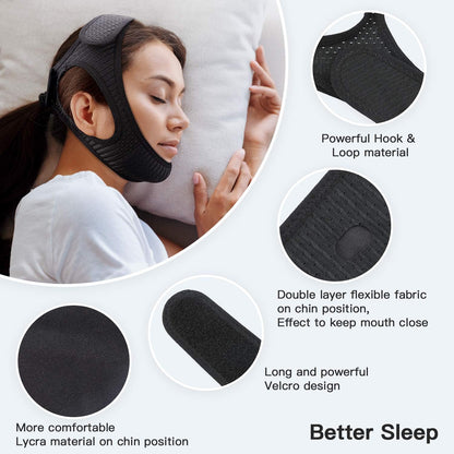 Anti-Snoring Chin Strap for Sleep Apnea – Adjustable Jaw Support Band