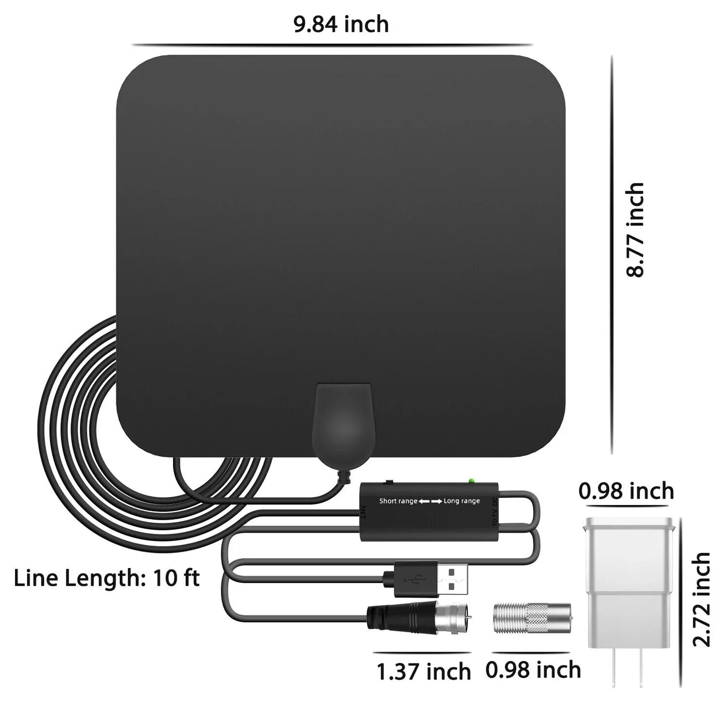 300-Mile Indoor HDTV Antenna with Signal Booster – Amplified Digital TV Antenna
