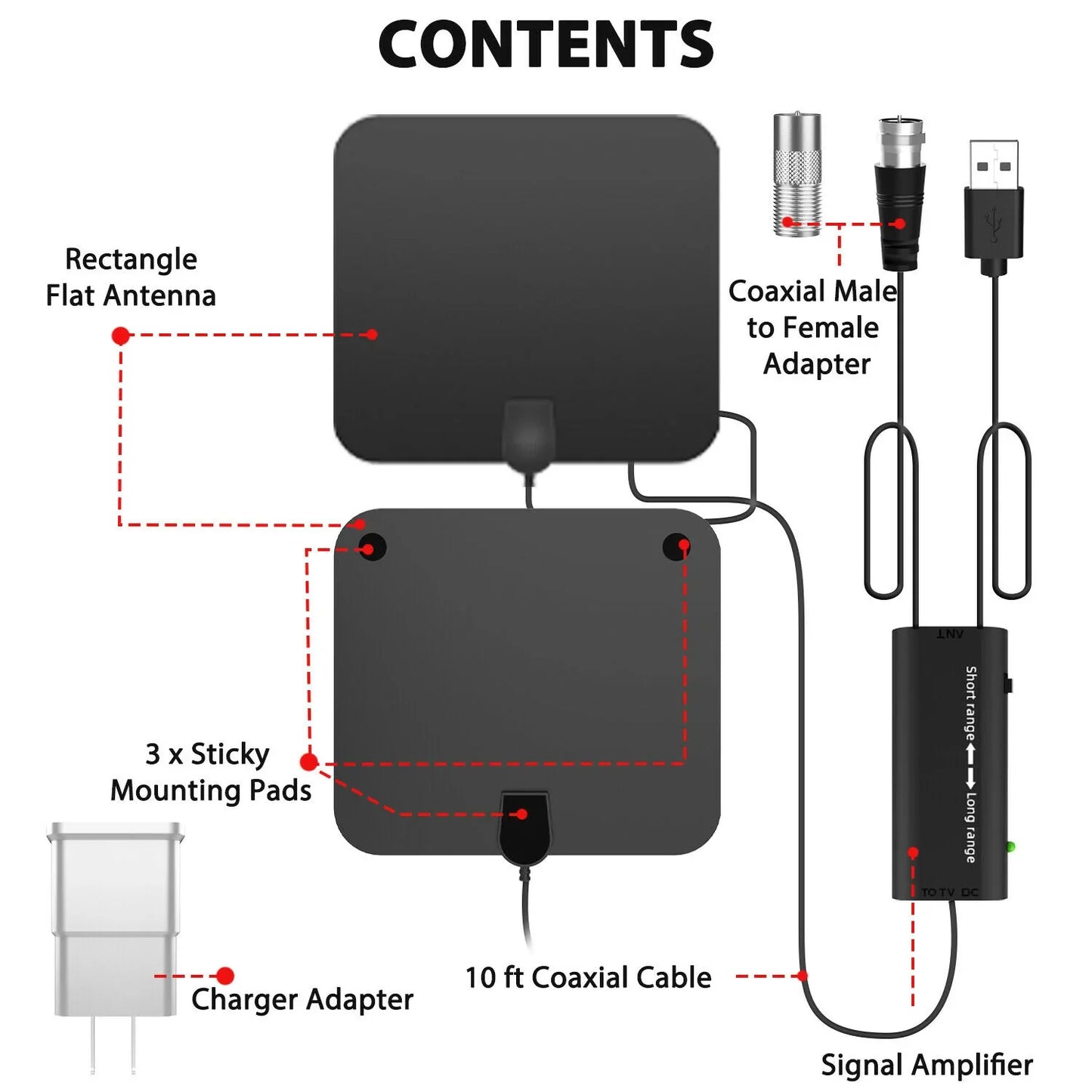 300-Mile Indoor HDTV Antenna with Signal Booster – Amplified Digital TV Antenna