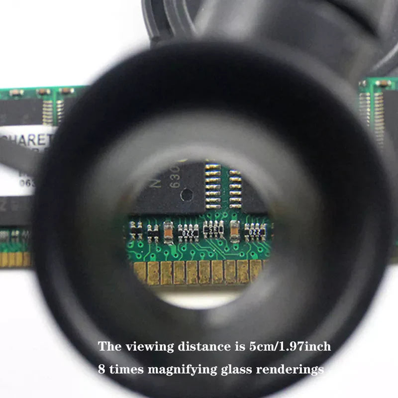 LED Magnifier Glasses 8x 15x 23x – Hands-Free Headset Magnifying Glass with Light