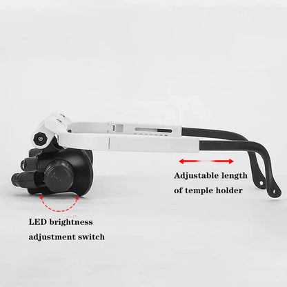LED Magnifier Glasses 8x 15x 23x – Hands-Free Headset Magnifying Glass with Light