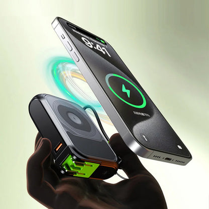 3-in-1 Wireless Power Bank 20,000mAh – 22.5W Fast Charge with Stand & Built-in Cables