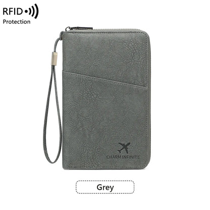 RFID Blocking Passport Wallet – Multi-Document Travel Holder with Zipper
