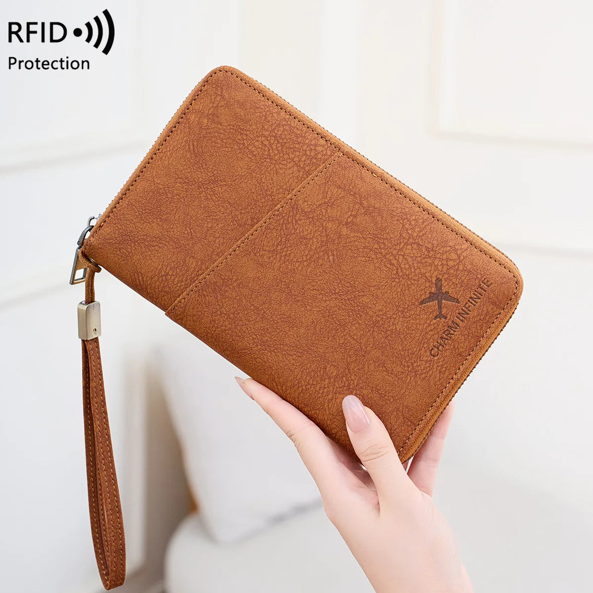 RFID Blocking Passport Wallet – Multi-Document Travel Holder with Zipper