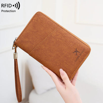 RFID Blocking Passport Wallet – Multi-Document Travel Holder with Zipper