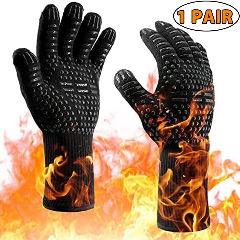 Heat-Resistant Silicone BBQ Grill Gloves – Non-Slip Oven Mitts for Cooking & Barbecue