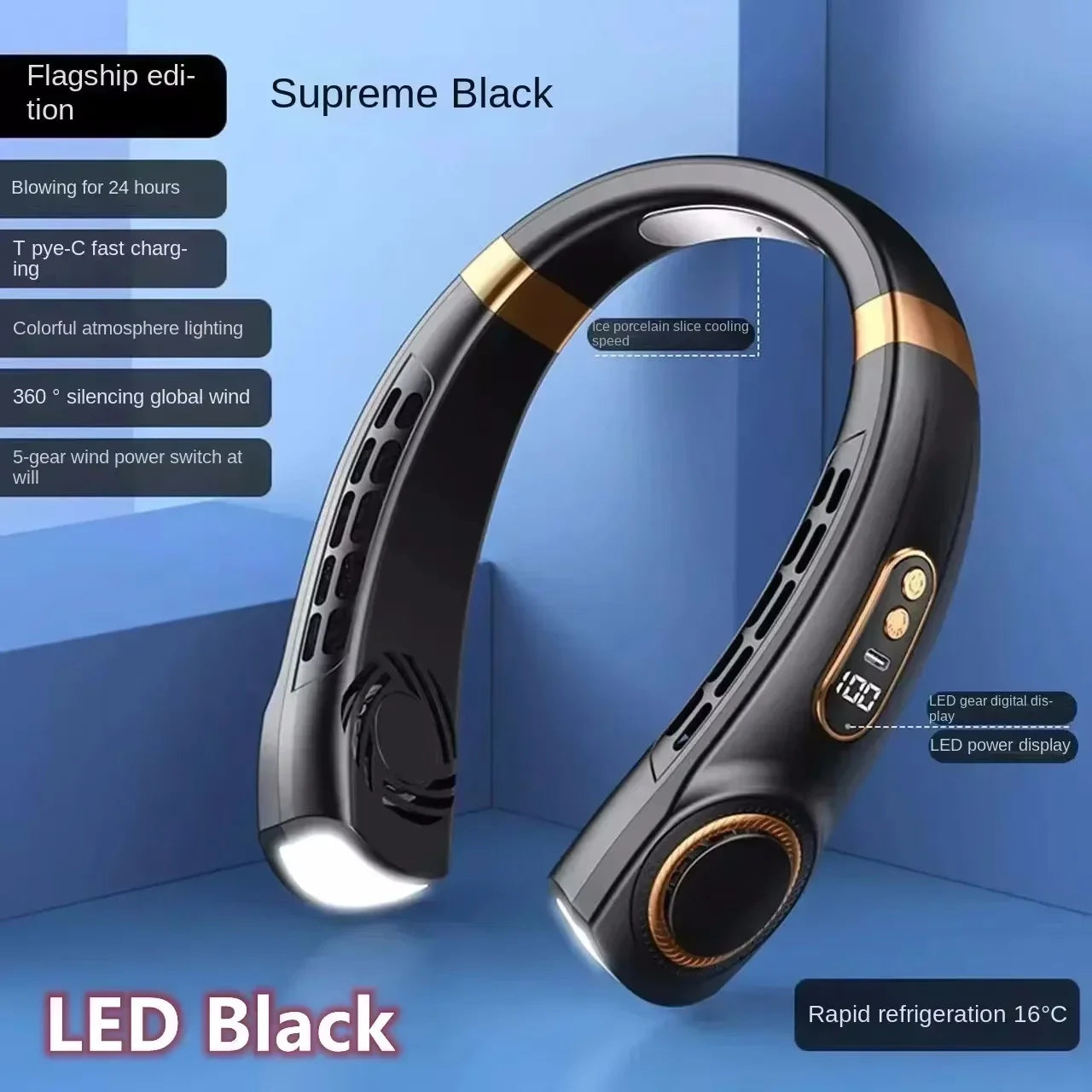 8000mAh Bladeless Neck Fan – Portable Rechargeable Hands-Free Cooling Fan