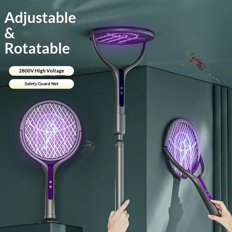 Rotating Head Electric Bug Zapper Racket – Rechargeable Fly Swatter & Mosquito Killer