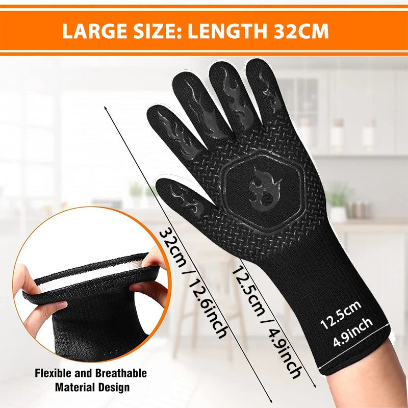 Heat-Resistant Silicone BBQ Grill Gloves – Non-Slip Oven Mitts for Cooking & Barbecue
