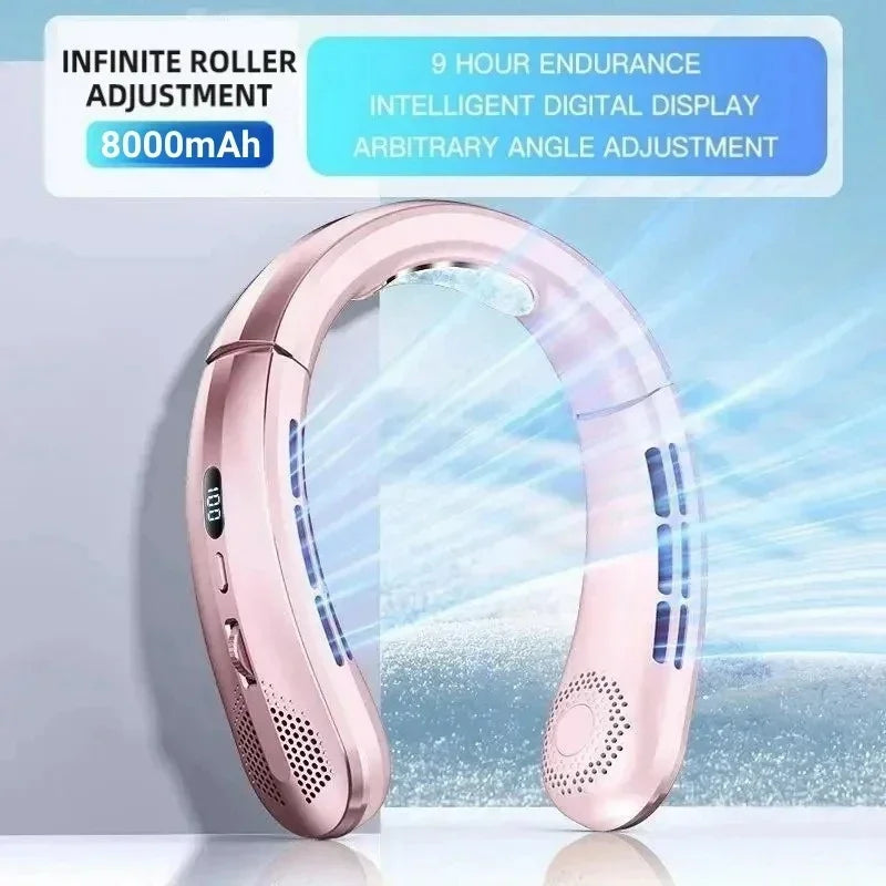 8000mAh Bladeless Neck Fan – Portable Rechargeable Hands-Free Cooling Fan