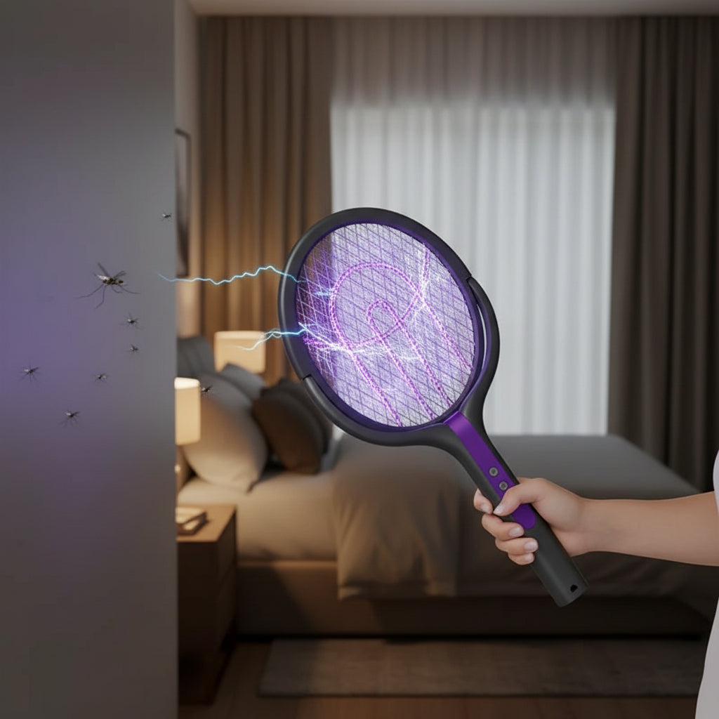 Rotating Head Electric Bug Zapper Racket – Rechargeable Fly Swatter & Mosquito Killer