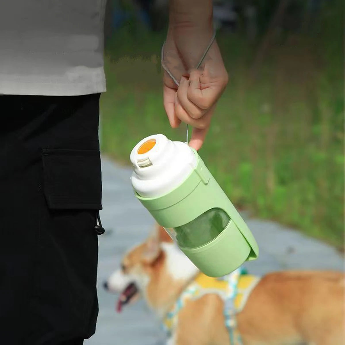 Portable Dog & Cat Water Bottle with Food Storage – Travel Pet Feeder Bowl