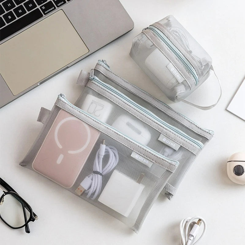 6-Piece Transparent Mesh Travel Organiser Pouches – Cosmetic & Card Storage Bags