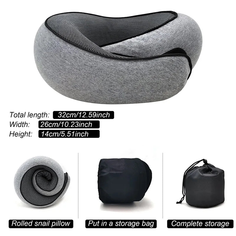 Memory Foam Travel Neck Pillow – U-Shaped Snail Style Adjustable Support Pillow