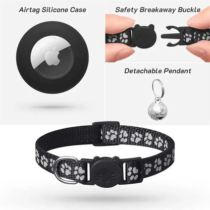 AirTag Cat & Dog Collar – Reflective Adjustable Safety Buckle GPS Collar