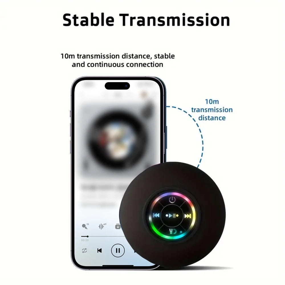 Waterproof Bluetooth Speaker with LED Light – IPX4 Outdoor Shower Speaker