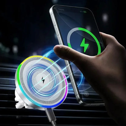 RGB MagSafe Wireless Car Phone Charger – Magnetic Air Vent Mount for iPhone