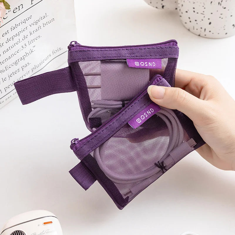 6-Piece Transparent Mesh Travel Organiser Pouches – Cosmetic & Card Storage Bags