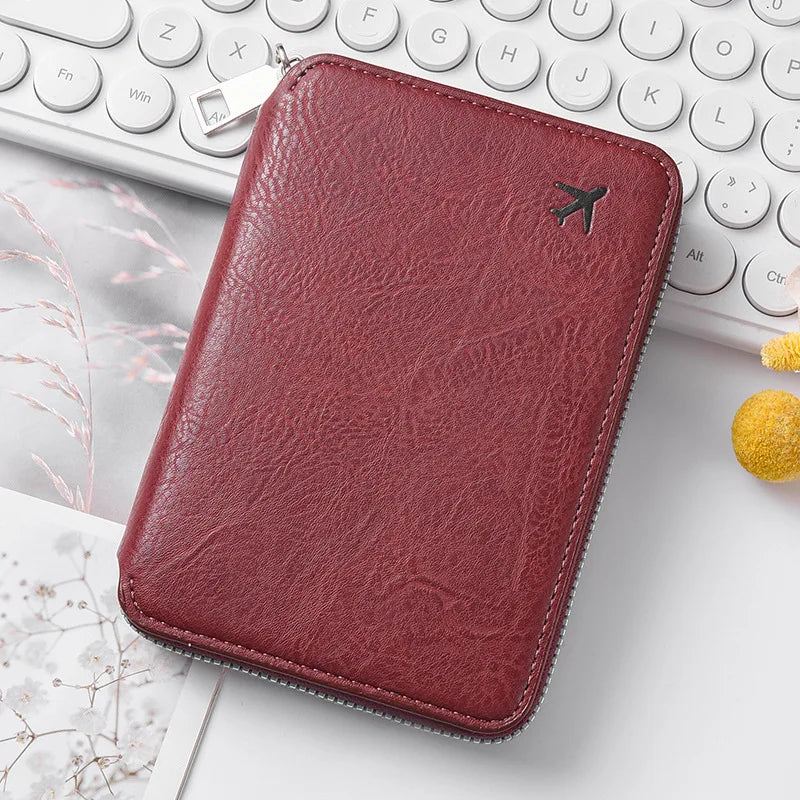 RFID Blocking Passport Wallet – Multi-Document Travel Holder with Zipper