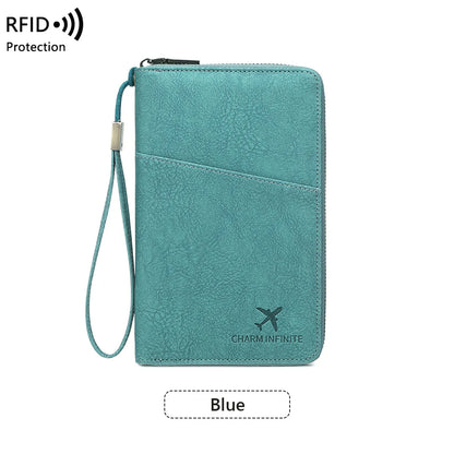 RFID Blocking Passport Wallet – Multi-Document Travel Holder with Zipper