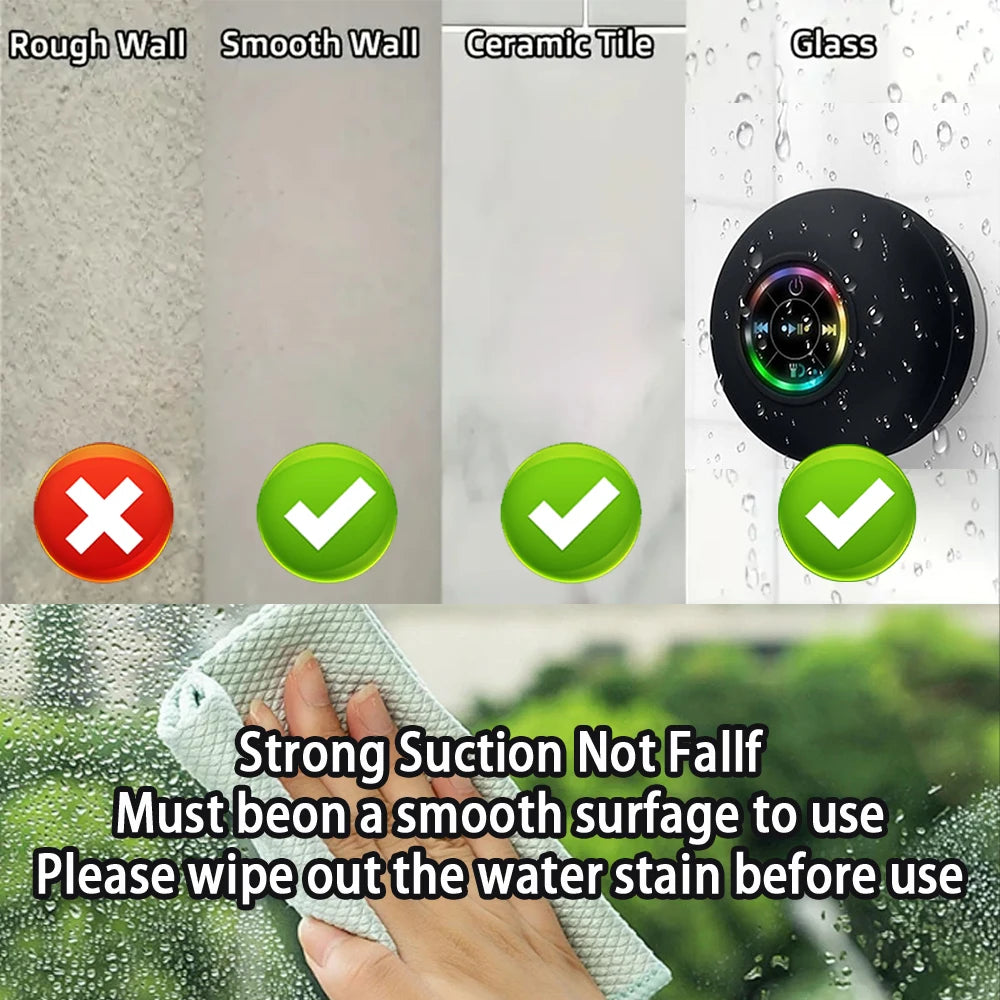 Waterproof Bluetooth Speaker with LED Light – IPX4 Outdoor Shower Speaker