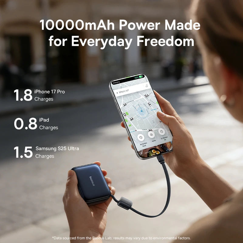 45W Mini Power Bank 10000mAh with Built-In USB-C Cable – Fast Charging Pocket Charger