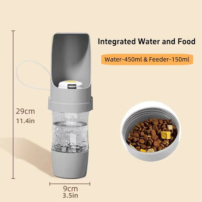 Portable Dog & Cat Water Bottle with Food Storage – Travel Pet Feeder Bowl