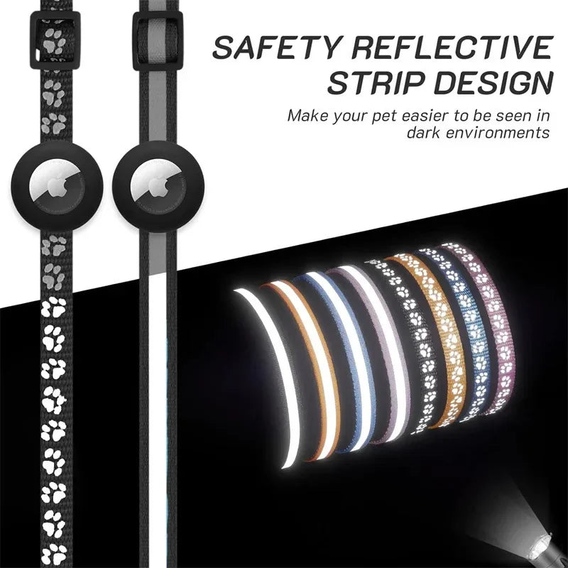 AirTag Cat & Dog Collar – Reflective Adjustable Safety Buckle GPS Collar