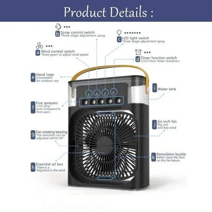 3-in-1 Portable Mini Air Conditioner Fan with LED Night Light & Humidifier