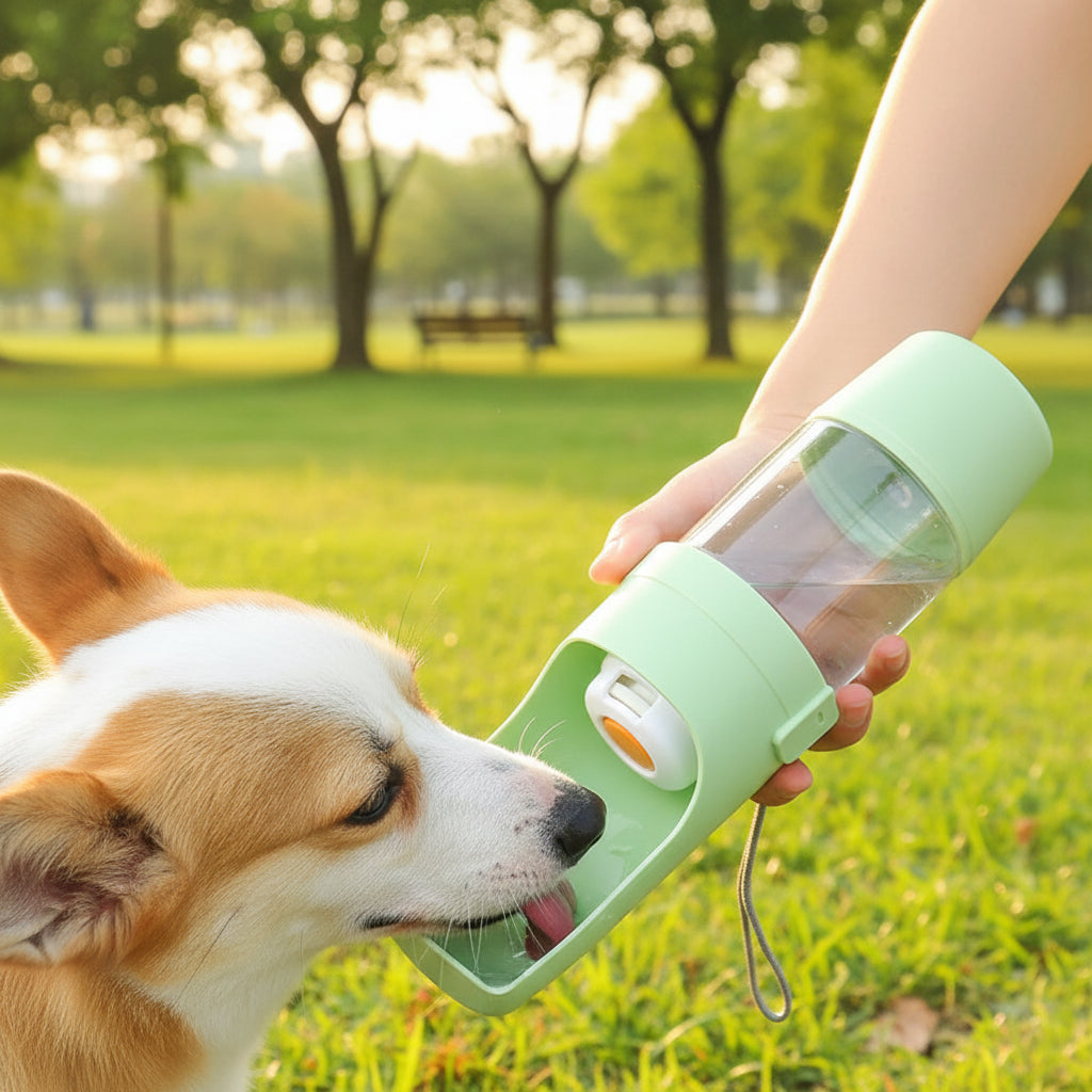 Portable Dog & Cat Water Bottle with Food Storage – Travel Pet Feeder Bowl