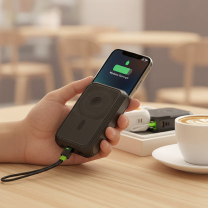 3-in-1 Wireless Power Bank 20,000mAh – 22.5W Fast Charge with Stand & Built-in Cables