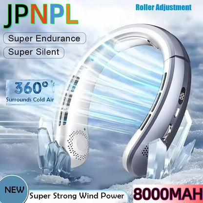 8000mAh Bladeless Neck Fan – Portable Rechargeable Hands-Free Cooling Fan