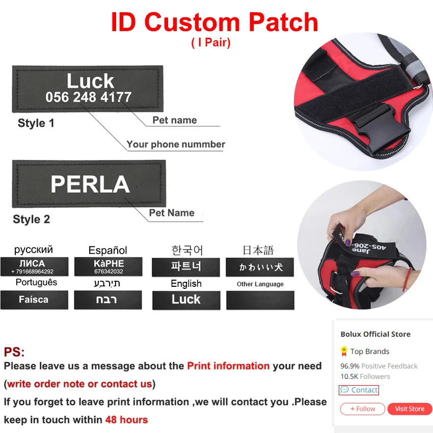 No-Pull Reflective Dog Harness – Personalised Breathable Vest Harness for All Sizes