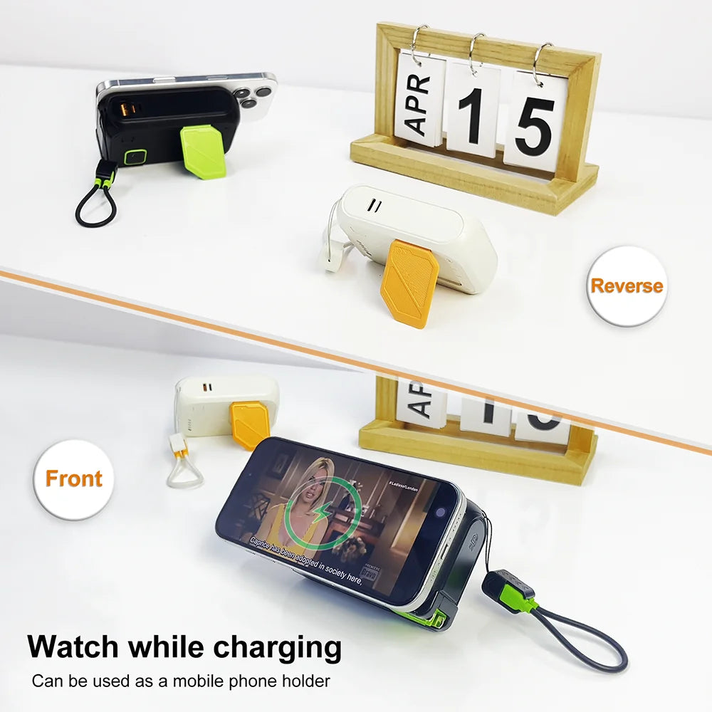 3-in-1 Wireless Power Bank 20,000mAh – 22.5W Fast Charge with Stand & Built-in Cables