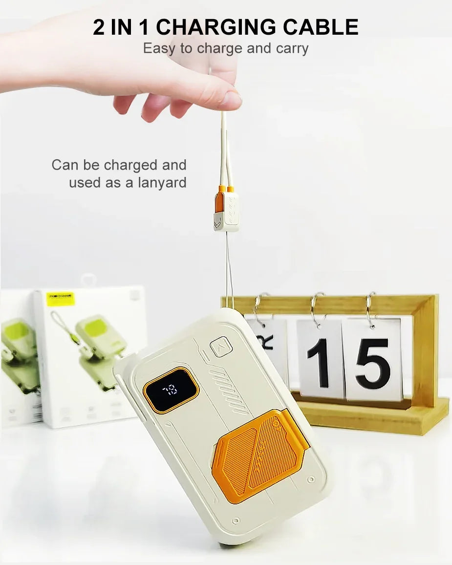 3-in-1 Wireless Power Bank 20,000mAh – 22.5W Fast Charge with Stand & Built-in Cables