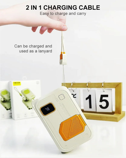 3-in-1 Wireless Power Bank 20,000mAh – 22.5W Fast Charge with Stand & Built-in Cables