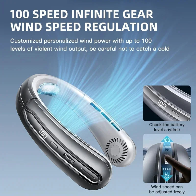 8000mAh Bladeless Neck Fan – Portable Rechargeable Hands-Free Cooling Fan