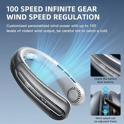 8000mAh Bladeless Neck Fan – Portable Rechargeable Hands-Free Cooling Fan