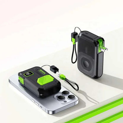 3-in-1 Wireless Power Bank 20,000mAh – 22.5W Fast Charge with Stand & Built-in Cables
