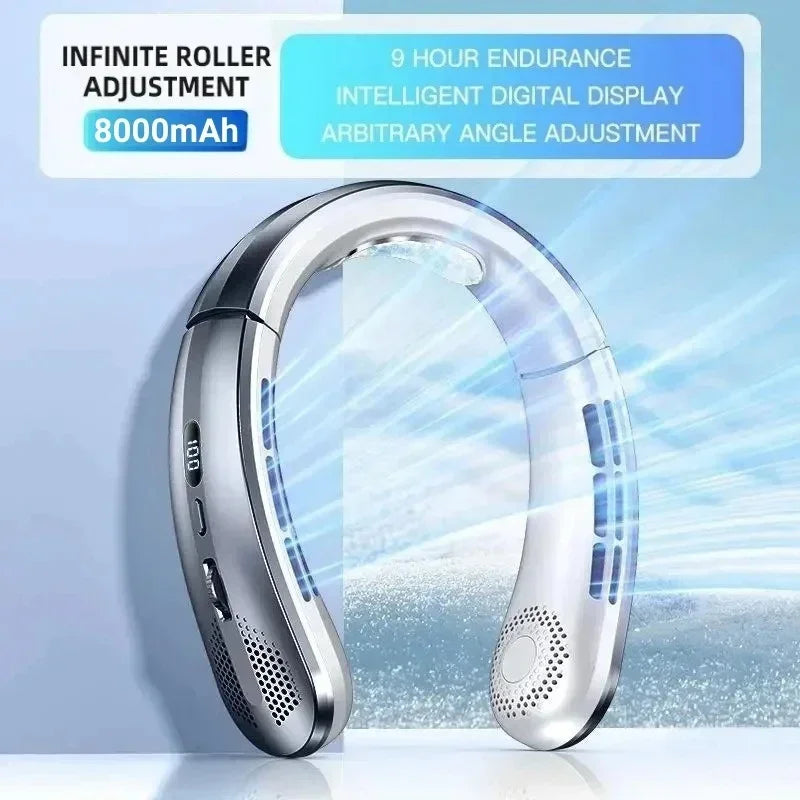 8000mAh Bladeless Neck Fan – Portable Rechargeable Hands-Free Cooling Fan