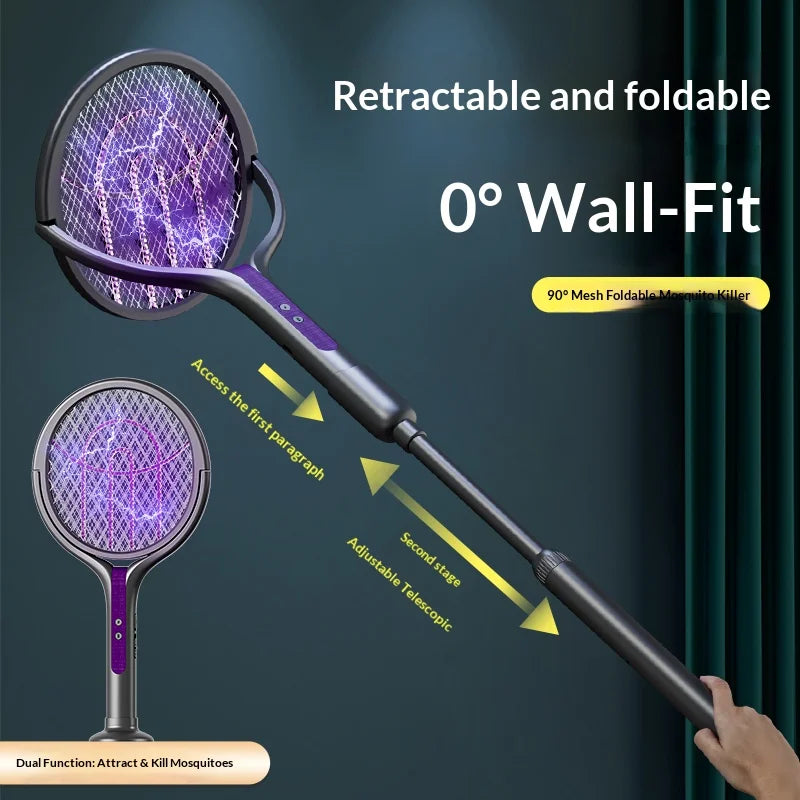 Rotating Head Electric Bug Zapper Racket – Rechargeable Fly Swatter & Mosquito Killer