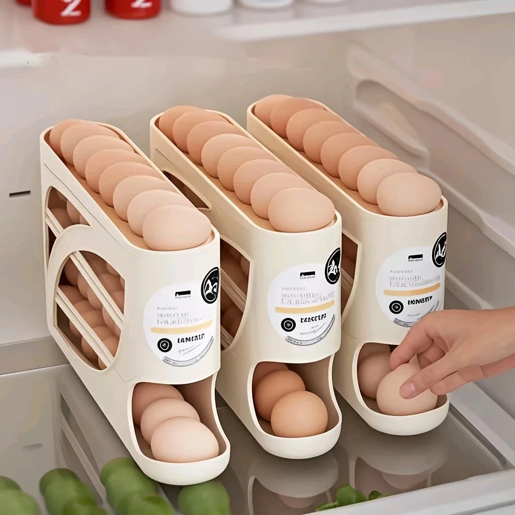 3-Tier Rolling Egg Storage Organiser – Fridge Egg Rack Holds Up to 30 Eggs