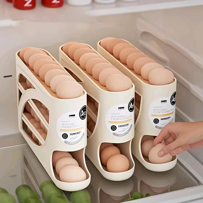 3-Tier Rolling Egg Storage Organiser – Fridge Egg Rack Holds Up to 30 Eggs