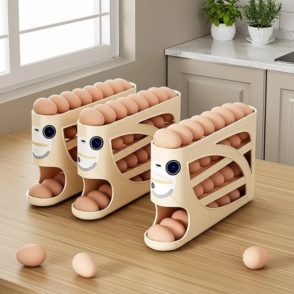 3-Tier Rolling Egg Storage Organiser – Fridge Egg Rack Holds Up to 30 Eggs