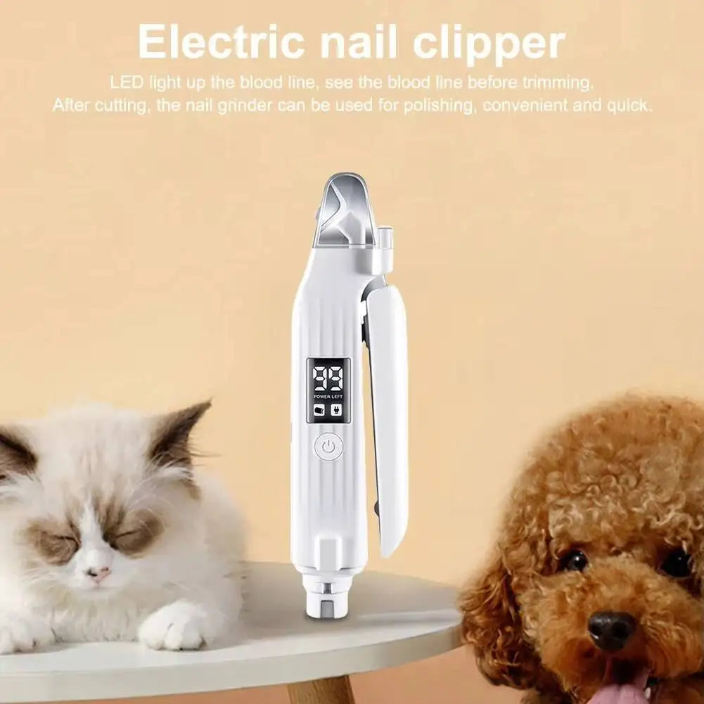 2-in-1 Electric Pet Nail Grinder with LED Light – Quiet Trimmer for Dogs & Cats